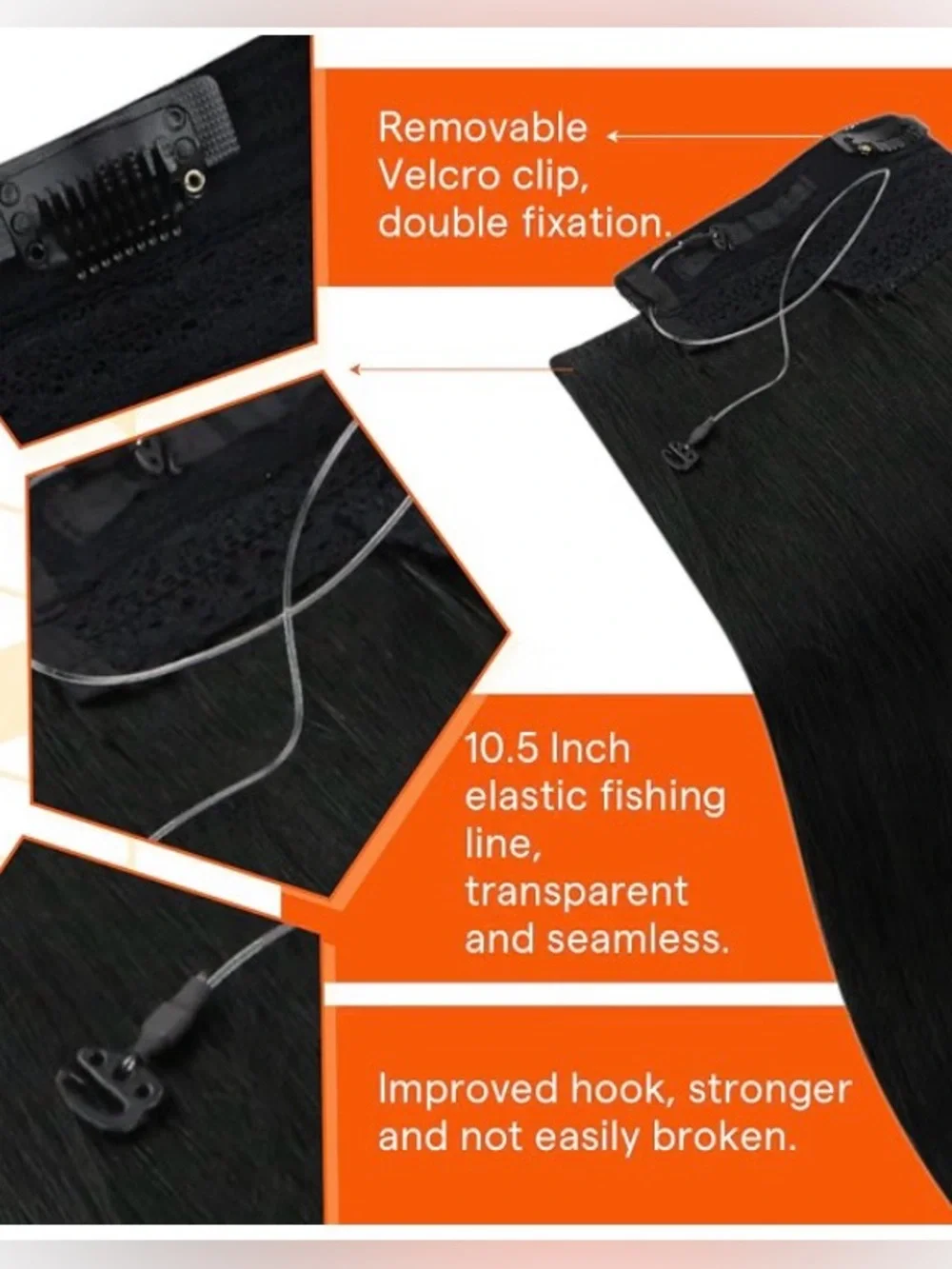 Sunny Hair 16” Invisible Fish Line Extensions 85G # 1 Jet Black Remy Human Hair